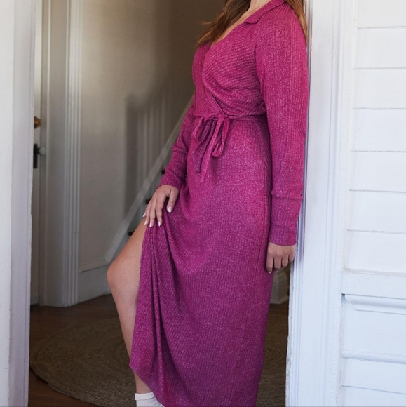 Daily Practice BY Anthropologie Raspberry Belted Knit Maxi Dress Size Medium - Picture 3 of 4